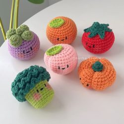Chubby Fruit and Vegetable Gang Amigurumi Crochet Keychain_ 10 Veggie and Fruit Friends