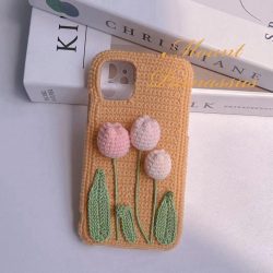 Handmade Crochet Tulip Phone Case _ 3D Knitted Flower Design _ Soft Custom Cover _ Compatible with iPhone & Samsung